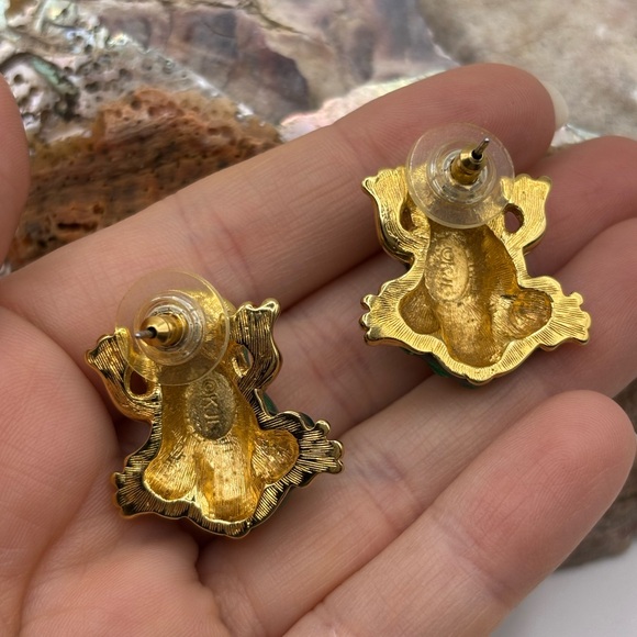 Kenneth Jay Lane Green and Gold Frog Earrings - Picture 6 of 8